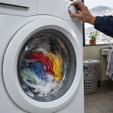 Lavadora funcionando con ropa dentro después de la reparación